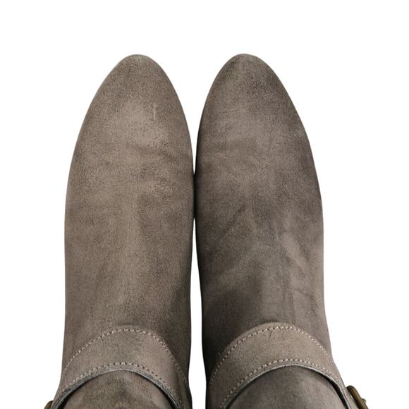 J Crew Shoes Women 7 Bootie Fashion Leather Classic Buckle Strap Block Heel Grey - Picture 9 of 16